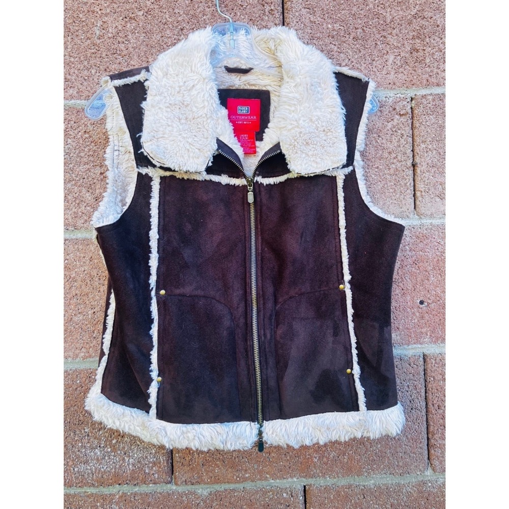 Faded Glory Womens Vest S 4/6 Brown Faux Suede Sherpa Lined Full Zip FG036122